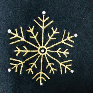 Quacker Factory Snowflake T-Shirt Large Black Metallic Gold 44 Bust Short Sleeve